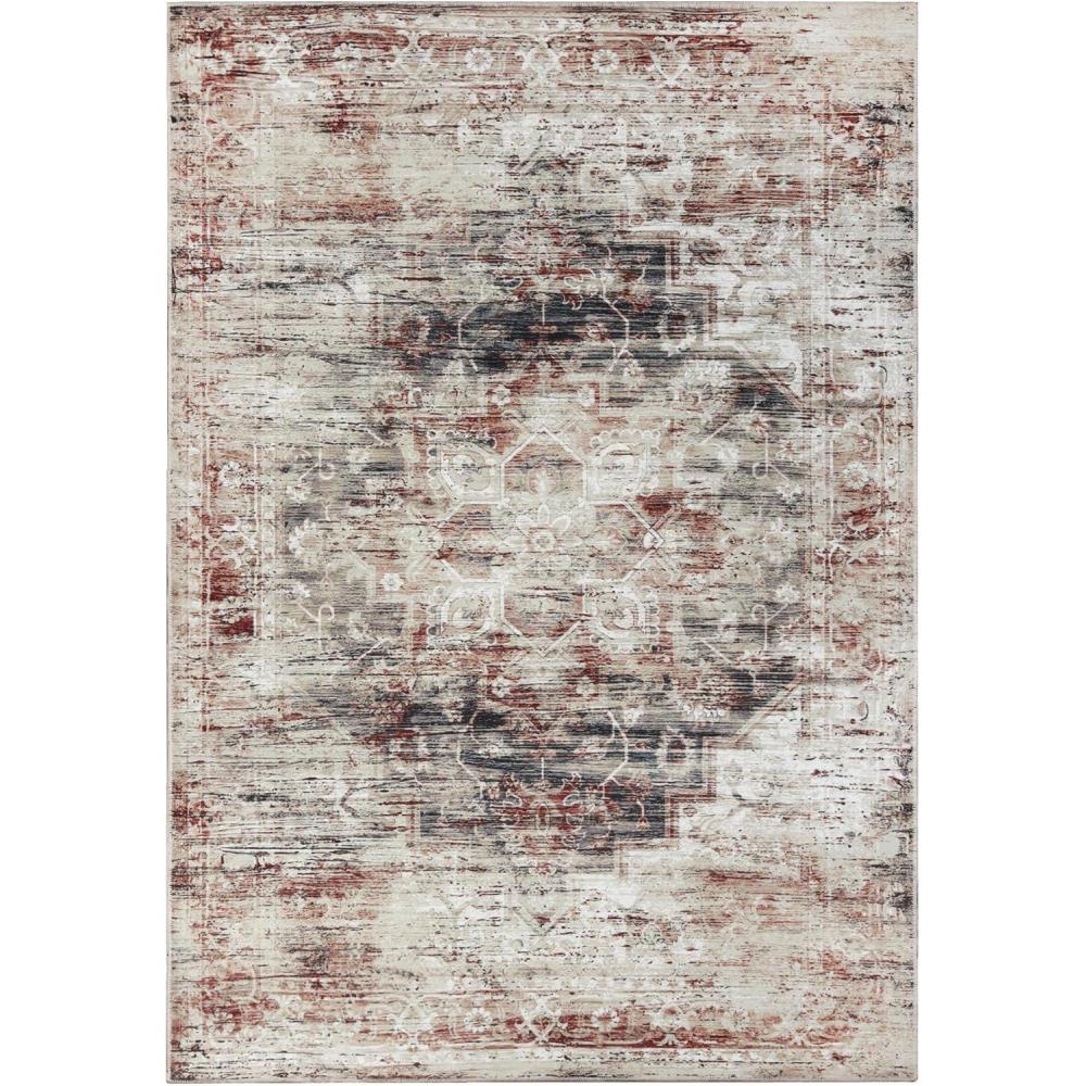 imageSuperior Medallion Washable Rug Cotton Backing Carpet for Dining Table Mud Room Easy Care NonSlip Rug for Entry Kitchen Low Pile Area Rug Canary Collection 5 x 7 Ivory