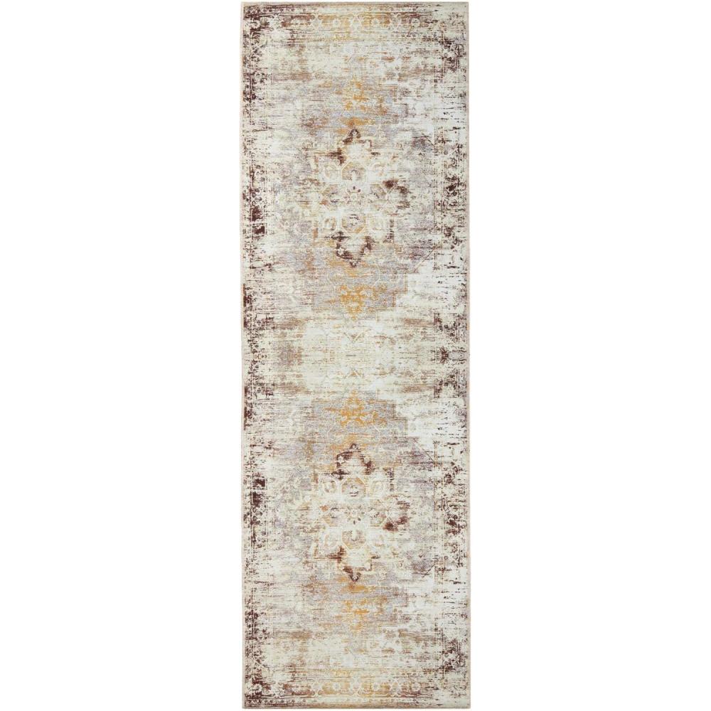 imageSuperior Vintage Medallion Washable Runner Rug Cotton Backing Carpet for Dining Table Mud Room Rug for Hallway Living Room Bedroom Low Pile Area Rug Dove Collection 2 7 x 10 Ivory
