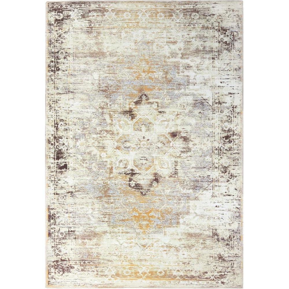 imageSuperior Vintage Medallion Washable Runner Rug Cotton Backing Carpet for Dining Table Mud Room Rug for Hallway Living Room Kitchen Bedroom Low Pile Area Rug Dove Collection 7 x 10 Ivory