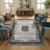 Superior Medallion Indoor Washable Runner Rug, Cotton Backing, Carpet for Dining Table Mud Room, Non-Slip Rug for Hallway, Kitchen, Low Pile Area Rug, Sparrow Collection, 6′ x 9′, Ivory