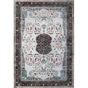 Superior Medallion Indoor Washable Runner Rug, Cotton Backing, Carpet for Dining Table Mud Room, Non-Slip Rug for Hallway, Kitchen, Low Pile Area Rug, Sparrow Collection, 5′ x 7′, Ivory