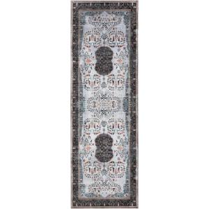 Superior Medallion Indoor Washable Runner Rug, Cotton Backing, Carpet for Dining Table Mud Room, Non-Slip Rug for Hallway, Kitchen, Low Pile Area Rug, Sparrow Collection, 2′ 7″ x 12′, Ivory
