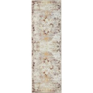 Superior Vintage Medallion Washable Runner Rug, Cotton Backing, Carpet for Dining Table Mud Room, Rug for Hallway, Living Room, Bedroom, Low Pile Area Rug, Dove Collection, 2′ 7″ x 12′, Ivory