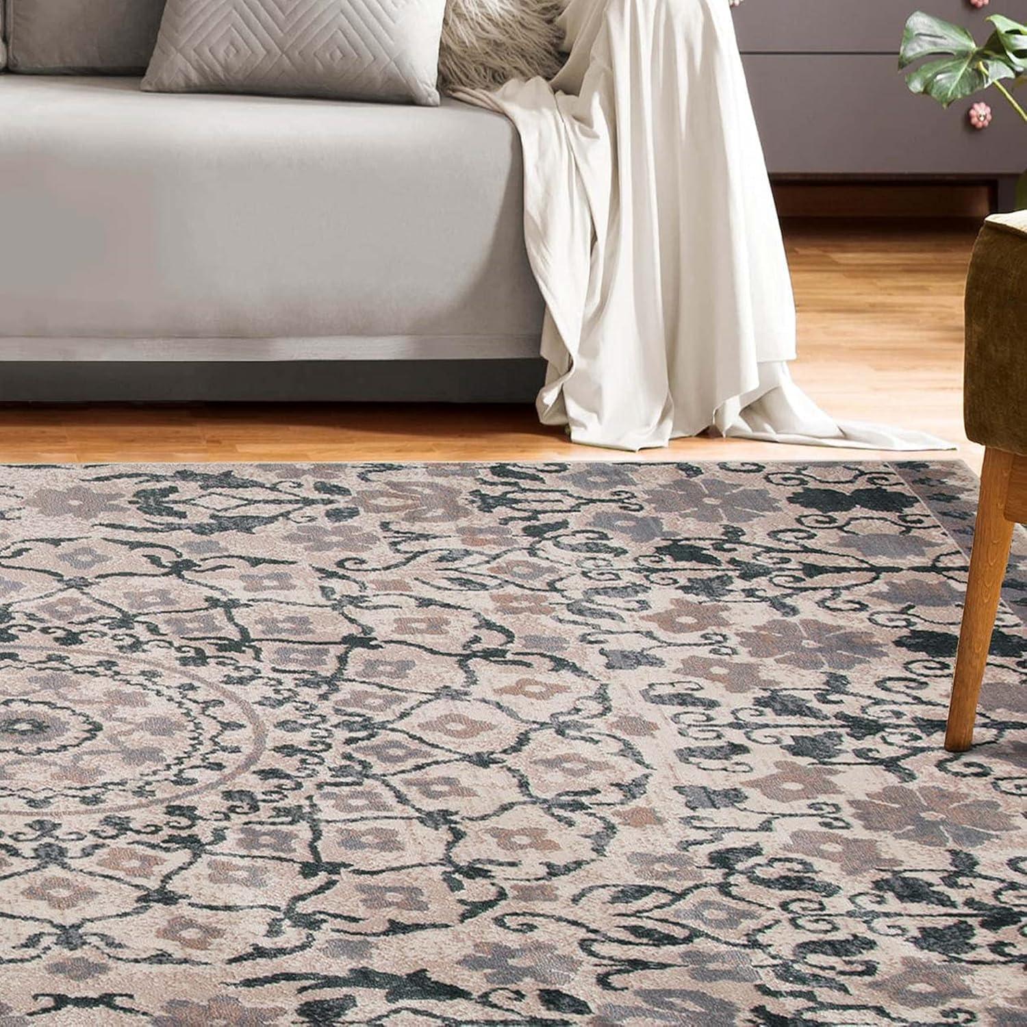 imageSuperior Indoor Area Rug Jute Backing Perfect for Entryway Dining Kitchen Bedroom Floors Modern Floor Decor Medallion Indoor Rug Galilee Collection 7 x 9 Nightful Blue