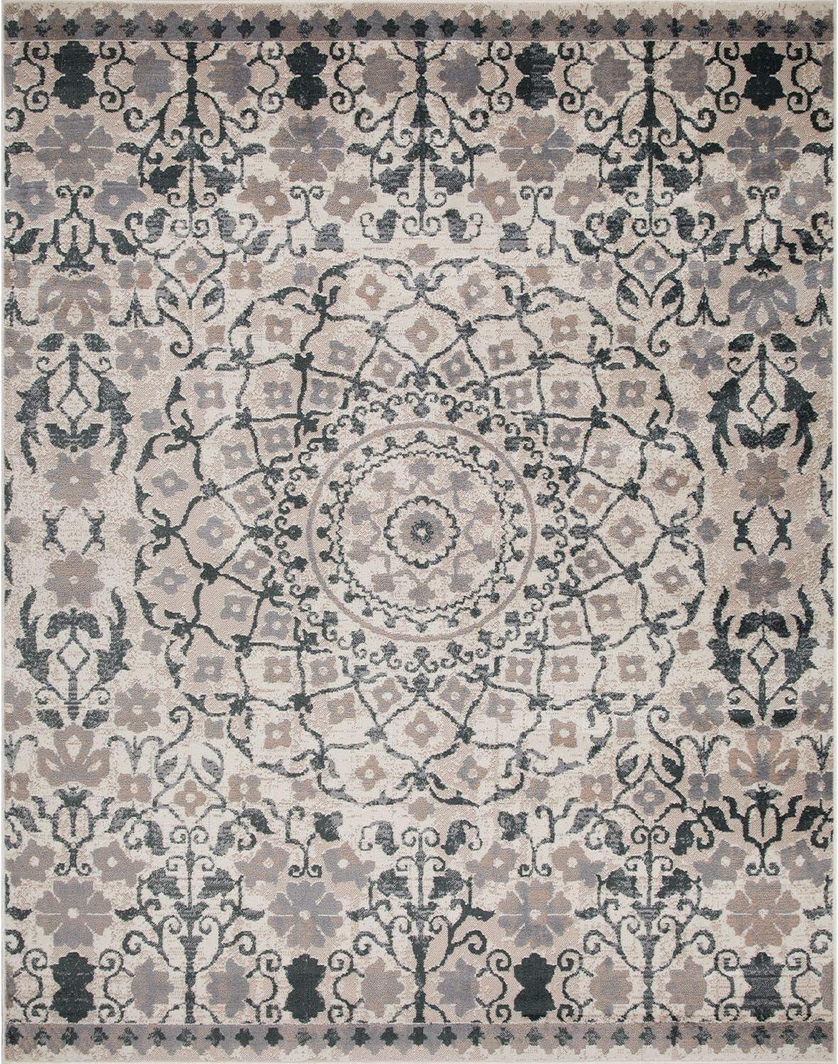 imageSuperior Indoor Area Rug Jute Backing Perfect for Entryway Dining Kitchen Bedroom Floors Modern Floor Decor Medallion Indoor Rug Galilee Collection 7 x 9 Nightful Blue
