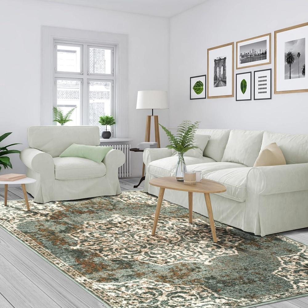 imageSUPERIOR Maia Modern Transitional Floral Medallion Border With Jute Backing Indoor Runner Rug 2 7 x 8 BlueBlue