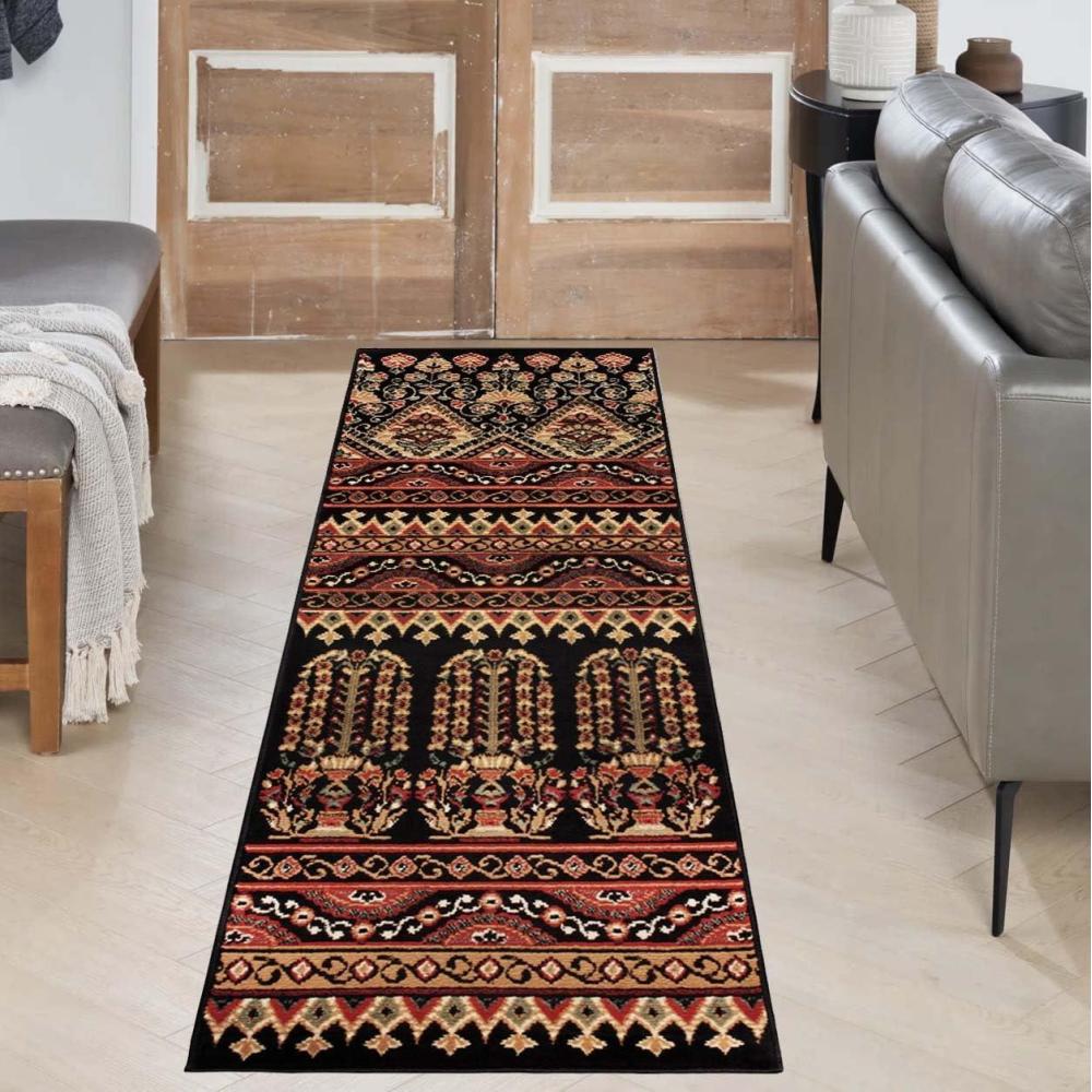 imageSuperior Indoor Runner Rug Jute Backing Modern Plush Rugs for Hallway Entryway Living Room Kitchen Floors Bedroom Office Floor Cover Floral Medallion Rugs Adena Collection5 x 5 BlackBlack