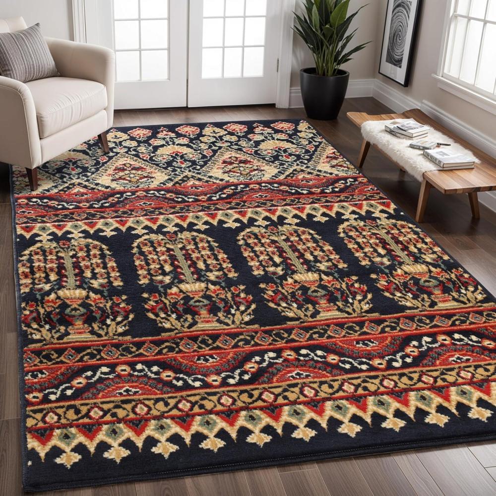imageSuperior Indoor Runner Rug Jute Backing Modern Plush Rugs for Hallway Entryway Living Room Kitchen Floors Bedroom Office Floor Cover Floral Medallion Rugs Adena Collection5 x 5 BlackBlack  Z