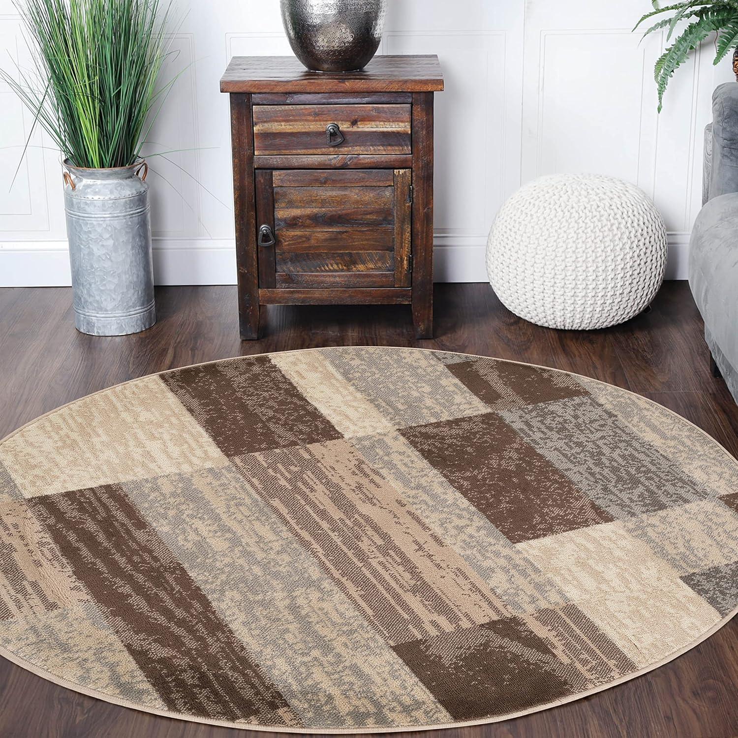 imageSuperior Indoor Area Rug Jute Backed Modern Geometric Patchwork Floor Decor for Bedroom Office Living Room Entryway Hardwood Floors Rockwood Collection 8 Round Slate