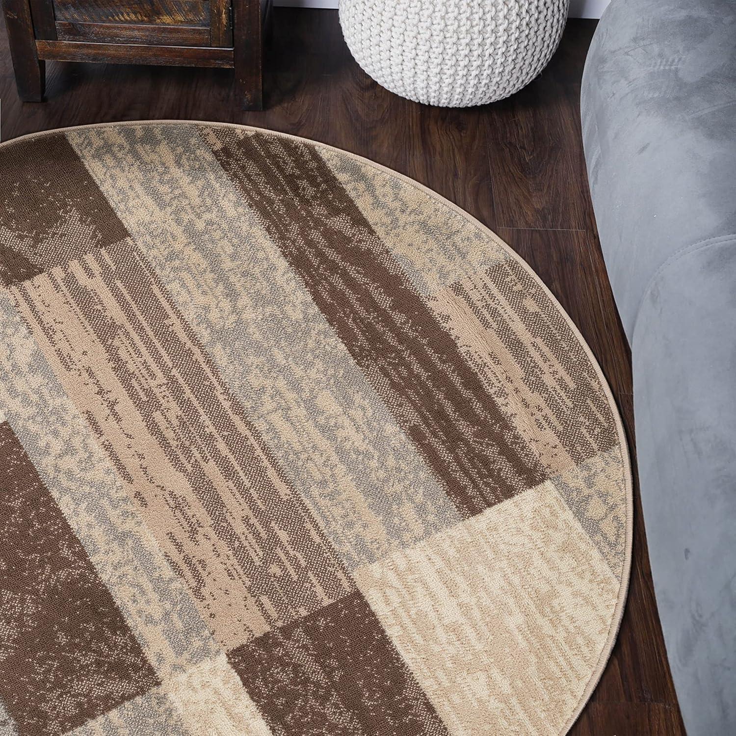 imageSuperior Indoor Area Rug Jute Backed Modern Geometric Patchwork Floor Decor for Bedroom Office Living Room Entryway Hardwood Floors Rockwood Collection 8 Round Slate