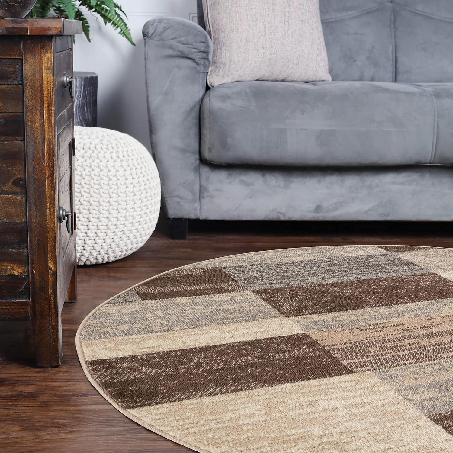 imageSuperior Indoor Area Rug Jute Backed Modern Geometric Patchwork Floor Decor for Bedroom Office Living Room Entryway Hardwood Floors Rockwood Collection 8 Round Slate