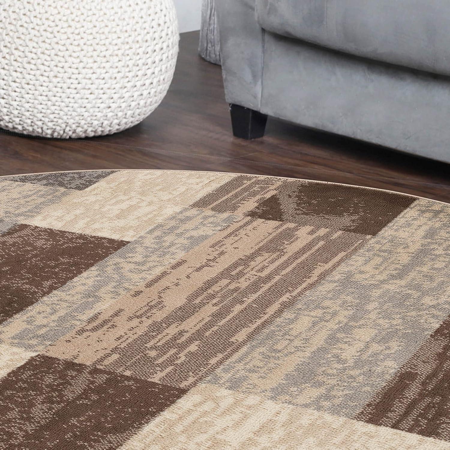 imageSuperior Indoor Area Rug Jute Backed Modern Geometric Patchwork Floor Decor for Bedroom Office Living Room Entryway Hardwood Floors Rockwood Collection 8 Round Slate