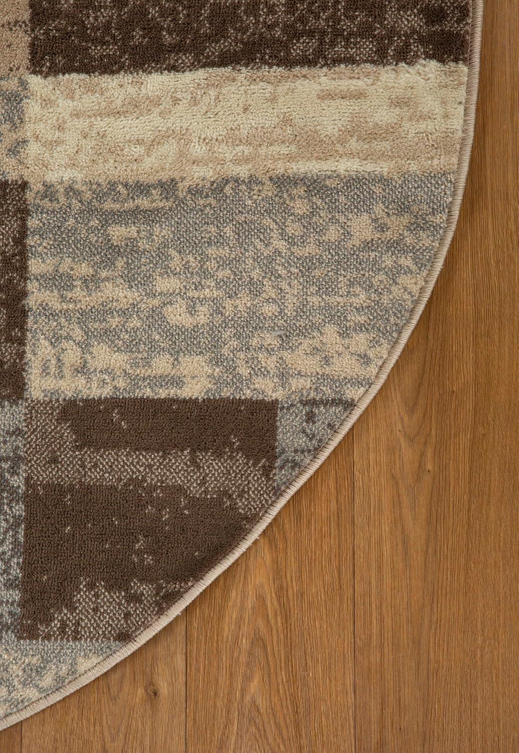 imageSuperior Indoor Area Rug Jute Backed Modern Geometric Patchwork Floor Decor for Bedroom Office Living Room Entryway Hardwood Floors Rockwood Collection 8 Round Slate