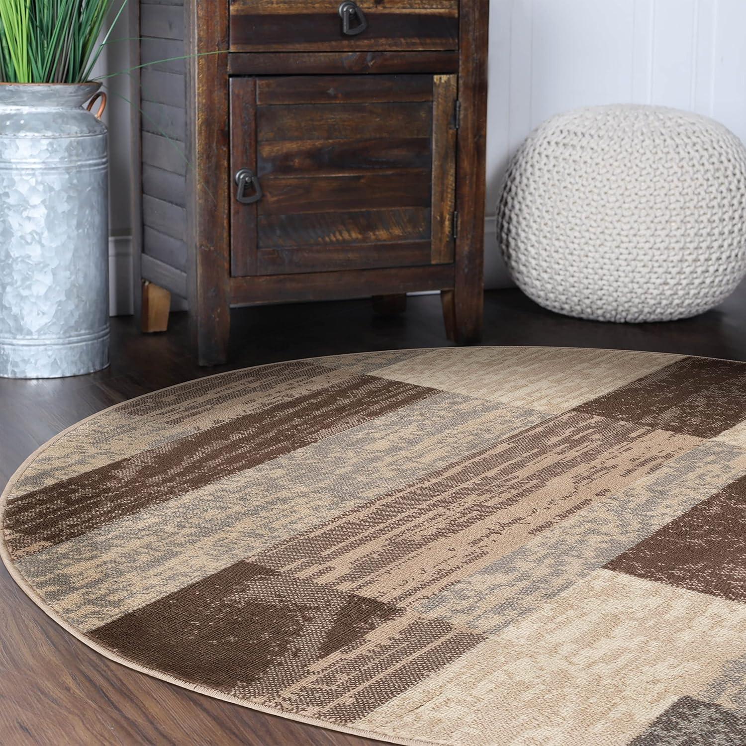 imageSuperior Indoor Area Rug Jute Backed Modern Geometric Patchwork Floor Decor for Bedroom Office Living Room Entryway Hardwood Floors Rockwood Collection 8 Round Slate