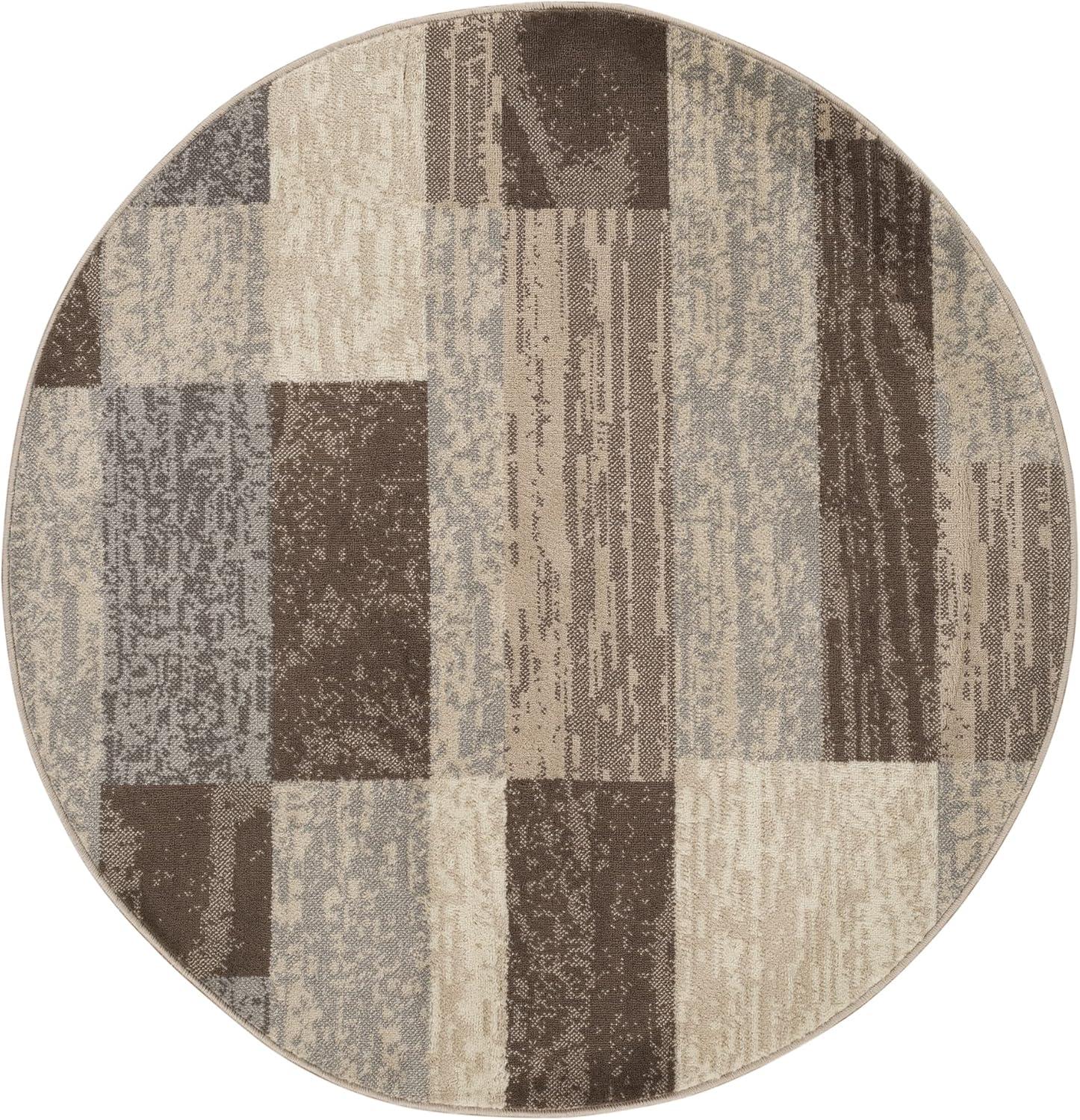 imageSuperior Indoor Area Rug Jute Backed Modern Geometric Patchwork Floor Decor for Bedroom Office Living Room Entryway Hardwood Floors Rockwood Collection 8 Round Slate