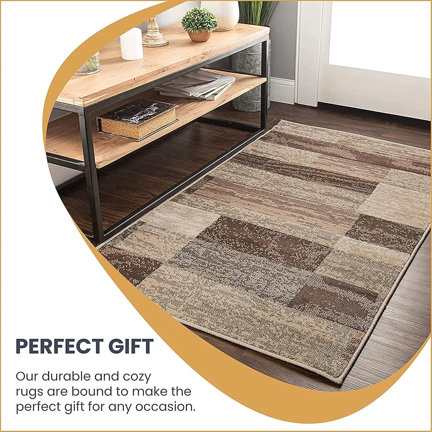imageSuperior Indoor Area Rug Jute Backed Modern Geometric Patchwork Floor Decor for Bedroom Office Living Room Entryway Hardwood Floors Rockwood Collection 8 Round Slate