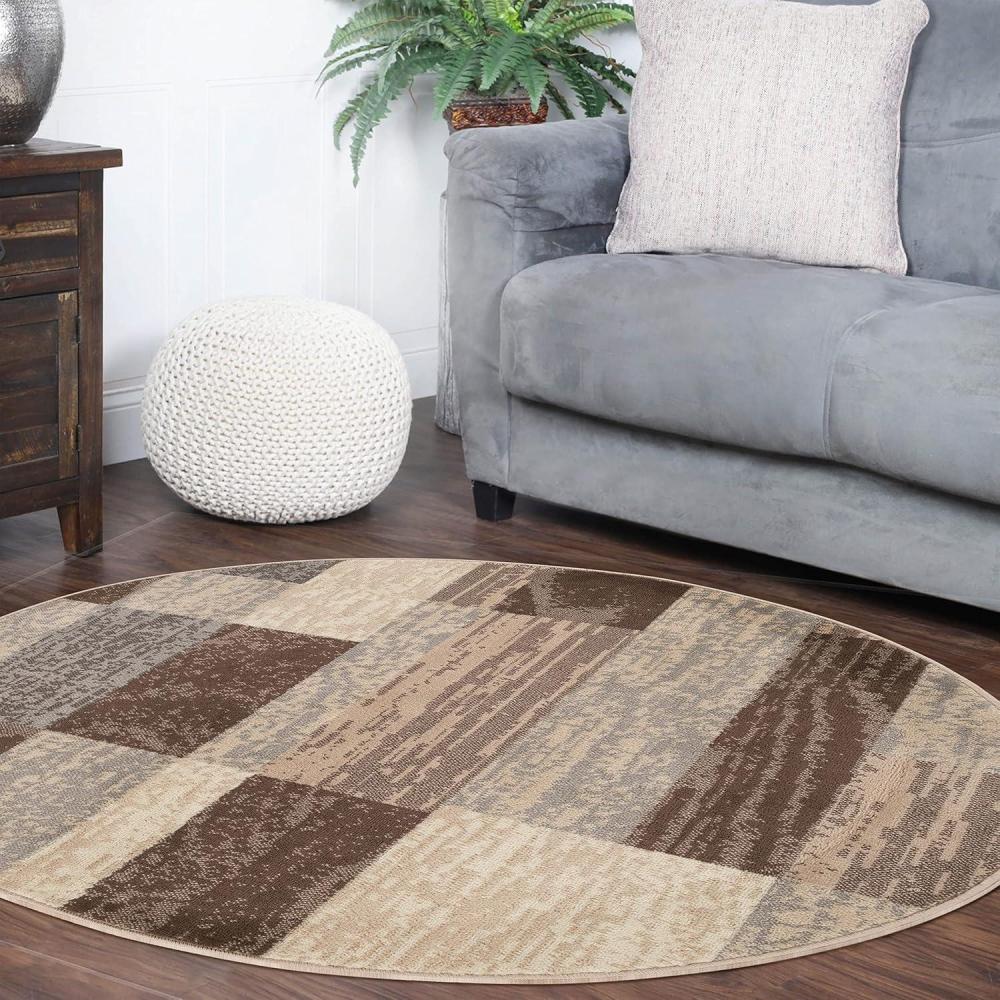 imageSuperior Indoor Area Rug Jute Backed Modern Geometric Patchwork Floor Decor for Bedroom Office Living Room Entryway Hardwood Floors Rockwood Collection 8 Round Slate