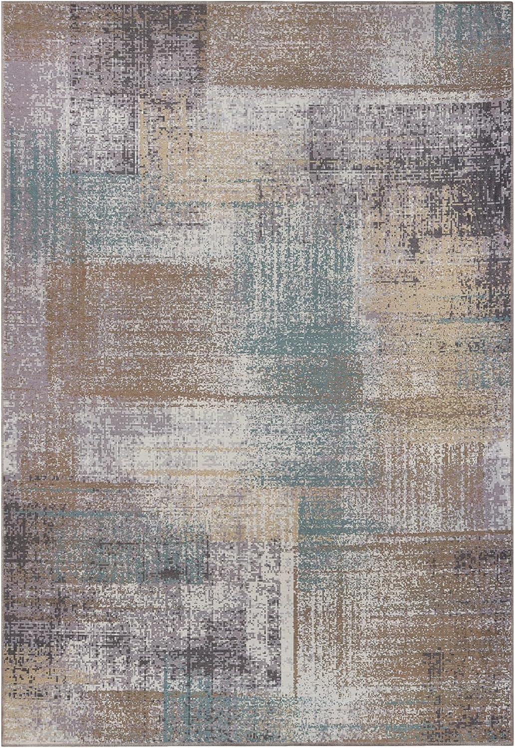 imageSuperior Patchwork Washable Rug Cotton Backing Carpet for Dining Table Mud Room Easy Care NonSlip Rug for Family Dining Low Pile Area Rug Ara Collection 4 x 6 TaupeA Taupe