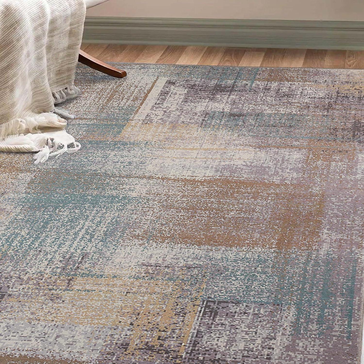imageSuperior Patchwork Washable Rug Cotton Backing Carpet for Dining Table Mud Room Easy Care NonSlip Rug for Family Dining Low Pile Area Rug Ara Collection 4 x 6 TaupeTaupe