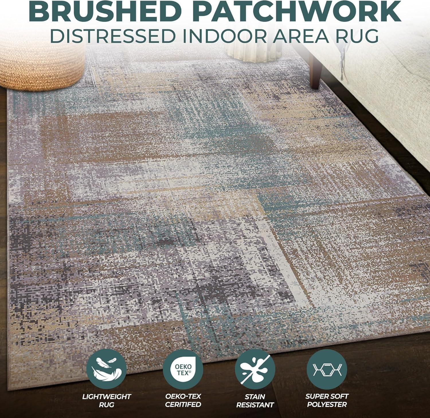 imageSuperior Patchwork Washable Rug Cotton Backing Carpet for Dining Table Mud Room Easy Care NonSlip Rug for Family Dining Low Pile Area Rug Ara Collection 4 x 6 TaupeA Taupe