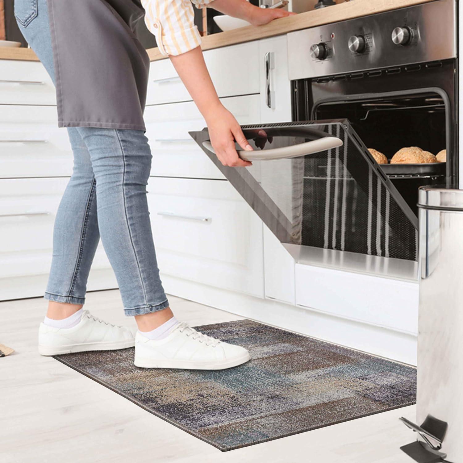 imageSuperior Patchwork Washable Rug Cotton Backing Carpet for Dining Table Mud Room Easy Care NonSlip Rug for Family Dining Low Pile Area Rug Ara Collection 4 x 6 TaupeA Taupe