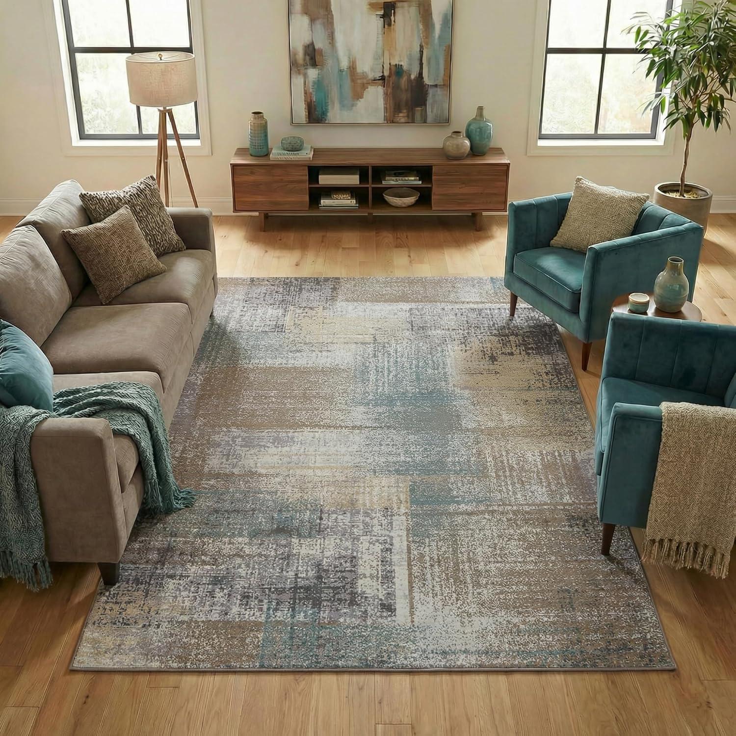 imageSuperior Patchwork Washable Rug Cotton Backing Carpet for Dining Table Mud Room Easy Care NonSlip Rug for Family Dining Low Pile Area Rug Ara Collection 4 x 6 TaupeA Taupe