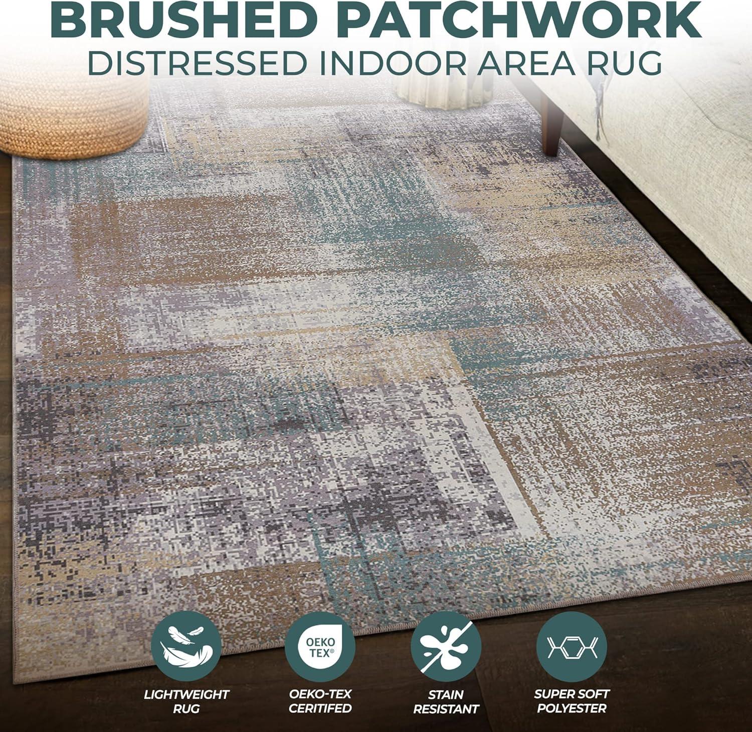 imageSuperior Patchwork Washable Rug Cotton Backing Carpet for Dining Table Mud Room Easy Care NonSlip Rug for Family Dining Low Pile Area Rug Ara Collection 4 x 6 TaupeA Taupe
