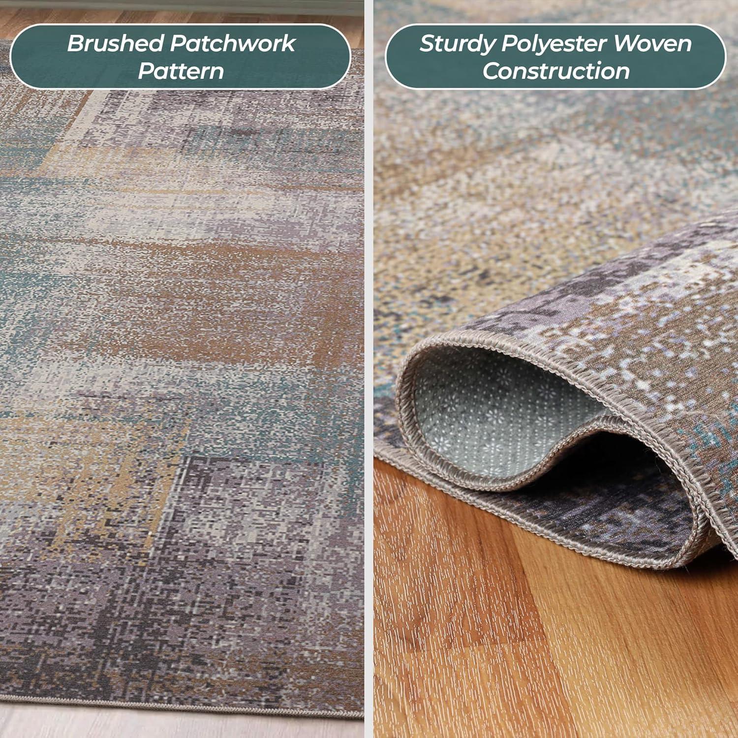 imageSuperior Patchwork Washable Rug Cotton Backing Carpet for Dining Table Mud Room Easy Care NonSlip Rug for Family Dining Low Pile Area Rug Ara Collection 4 x 6 TaupeTaupe