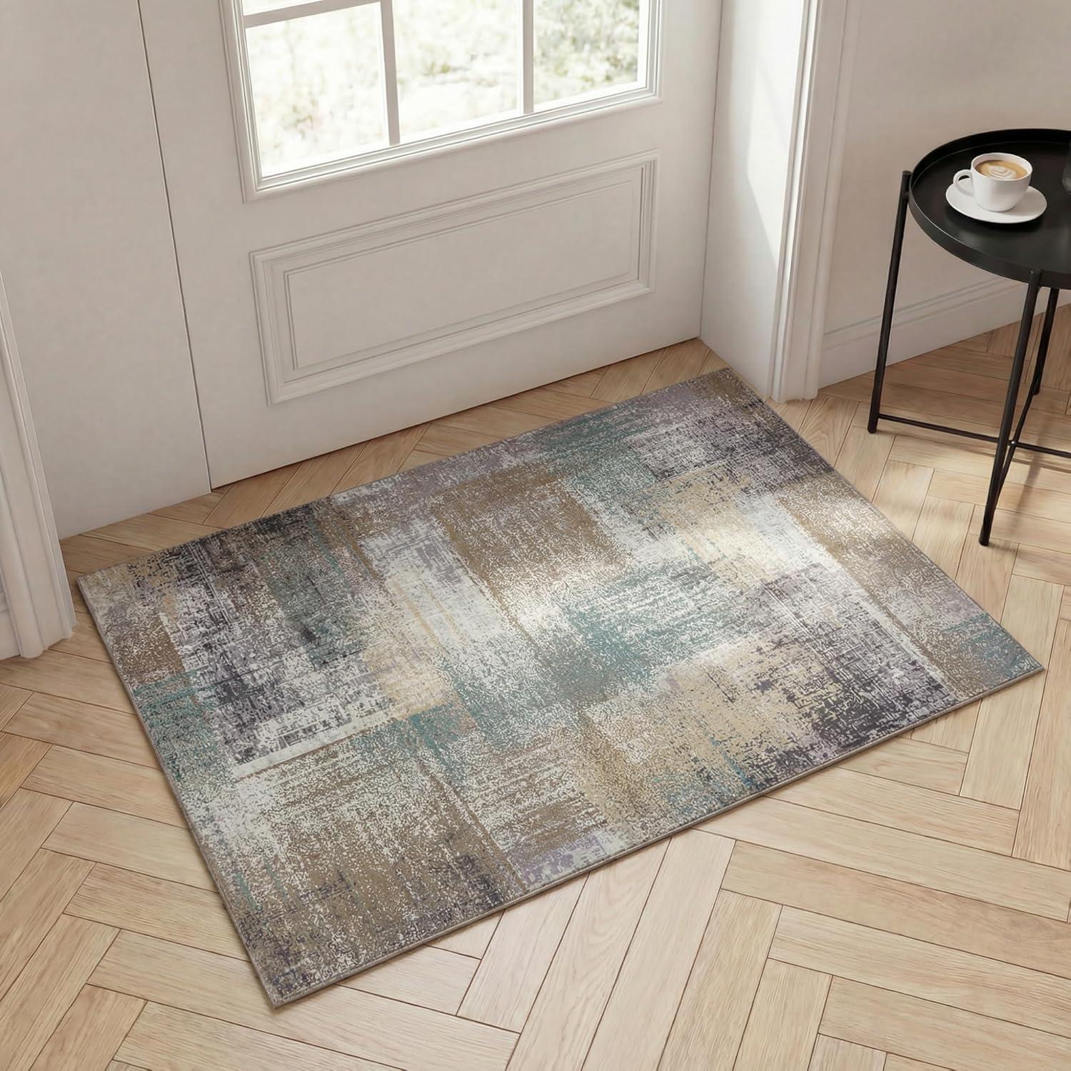 imageSuperior Patchwork Washable Rug Cotton Backing Carpet for Dining Table Mud Room Easy Care NonSlip Rug for Family Dining Low Pile Area Rug Ara Collection 4 x 6 TaupeA Taupe