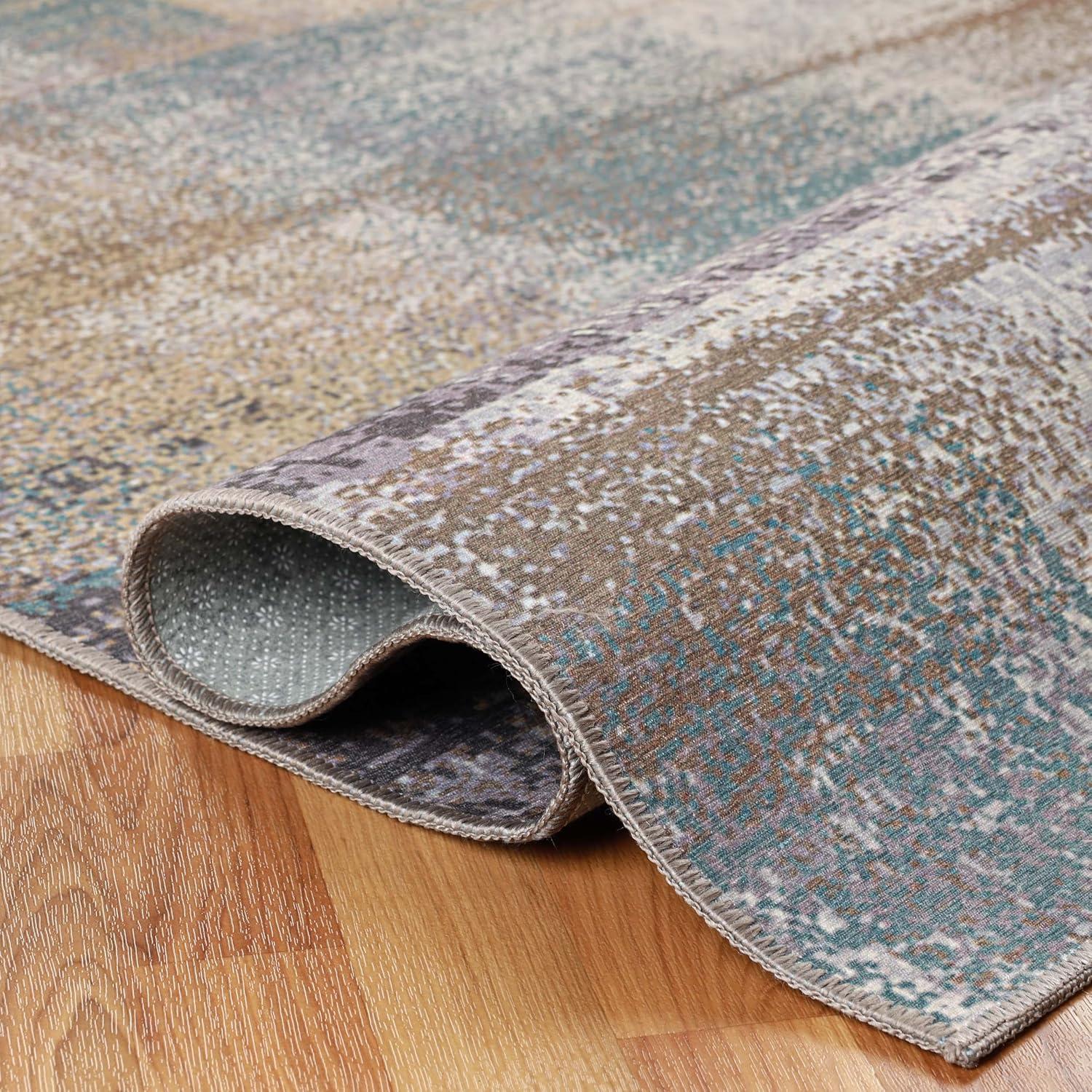 imageSuperior Patchwork Washable Rug Cotton Backing Carpet for Dining Table Mud Room Easy Care NonSlip Rug for Family Dining Low Pile Area Rug Ara Collection 4 x 6 TaupeTaupe