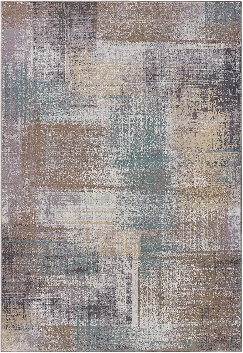 imageSuperior Patchwork Washable Rug Cotton Backing Carpet for Dining Table Mud Room Easy Care NonSlip Rug for Family Dining Low Pile Area Rug Ara Collection 4 x 6 TaupeA Taupe