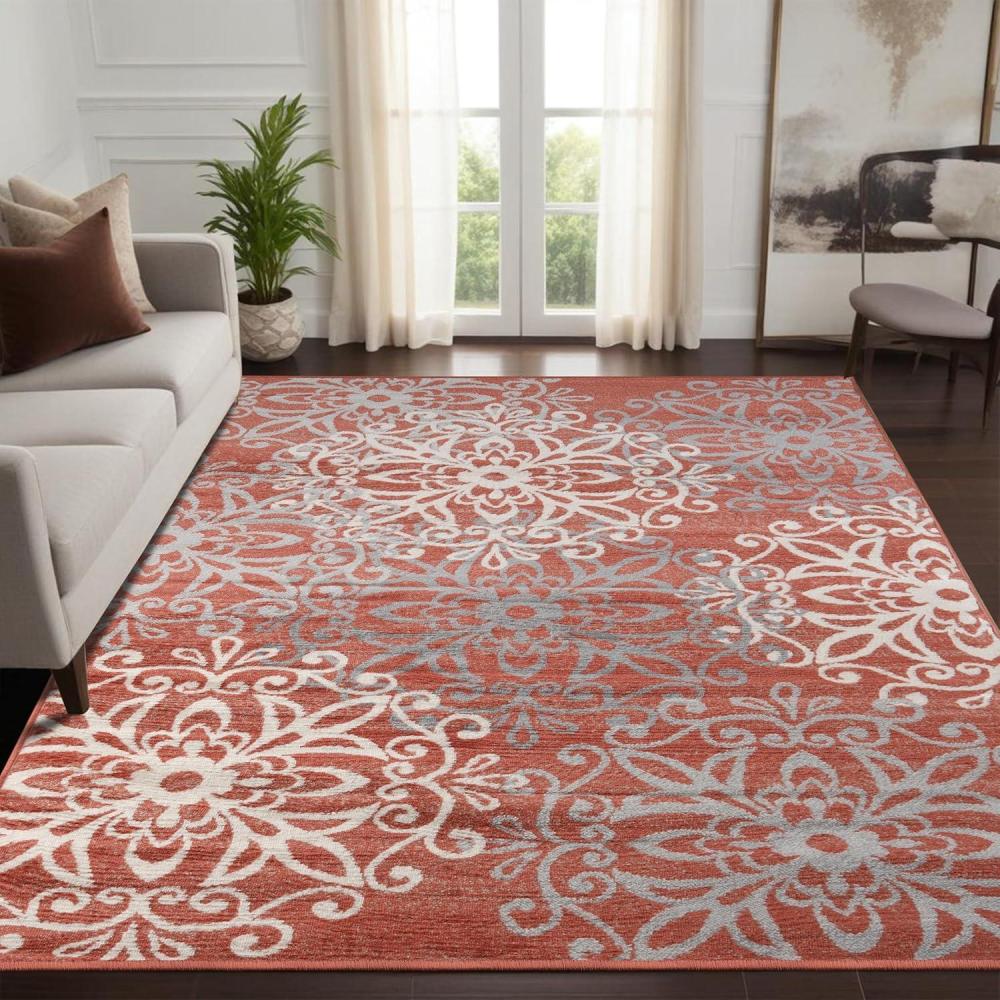 imageSuperior Indoor Area Rug Jute Backed Perfect for Entryway Office LivingDining Room Bedroom Kitchen Hardwood Floor Floral Scroll Decor Leigh Collection 5 x 8 BrownBeigered