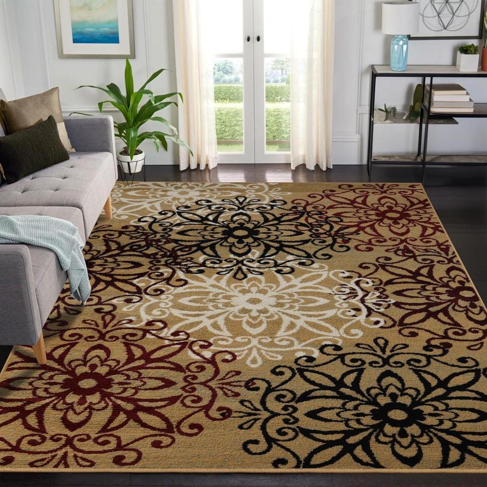 imageSuperior Indoor Area Rug Jute Backed Perfect for Entryway Office LivingDining Room Bedroom Kitchen Hardwood Floor Floral Scroll Decor Leigh Collection 5 x 8 BrownBrown