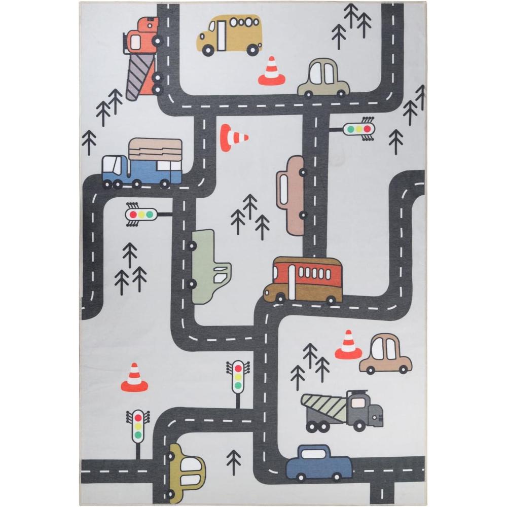imageSuperior Indoor Kids Rug Washable NonSlip Toddlers amp Babies Perfect for High Traffic Playroom Kids Room or Bedroom Contruction Zone Design Perfect for Daycare Beige Multicolor 2 x 3