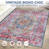 Superior Patchwork Washable Rug, Cotton Backing, Carpet for Dining Table Mud Room, Easy Care, Non-Slip Rug for Family, Dining, Low Pile Area Rug, Ara Collection, 4′ x 6′, Taupe(B Red)