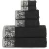 Superior Cotton Embroidered Assorted 6-Piece Towel Set, Washcloths, Hand Towels, Bath Towels, Black