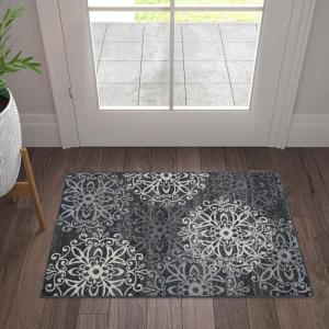 Superior Indoor Area Rug, Jute Backed, Perfect for Entryway, Office, Living/Dining Room, Bedroom, Kitchen, Hardwood Floor, Floral Scroll Decor, Leigh Collection, 5′ x 8′, Brown(Slate)