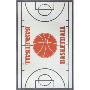 Superior Indoor Kids Rug, Washable, Non-Slip, Toddlers & Babies, Perfect for High Traffic Playroom, Kids Room or Bedroom, Basektball Play Mat for Cars & Toys Ball – Ivory 5’7″ x 8’9″