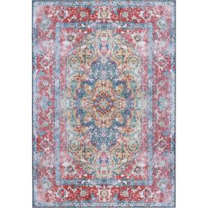 Superior Patchwork Washable Rug, Cotton Backing, Carpet for Dining Table Mud Room, Easy Care, Non-Slip Rug for Family, Dining, Low Pile Area Rug, Ara Collection, 4′ x 6′, Taupe(Tanager – Red)