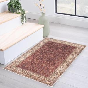 Superior Patchwork Washable Rug, Cotton Backing, Carpet for Dining Table Mud Room, Easy Care, Non-Slip Rug for Family, Dining, Low Pile Area Rug, Ara Collection, 4′ x 6′, Taupe(Toucan – Beige)
