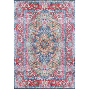 Superior Patchwork Washable Rug, Cotton Backing, Carpet for Dining Table Mud Room, Easy Care, Non-Slip Rug for Family, Dining, Low Pile Area Rug, Ara Collection, 4′ x 6′, Taupe(B Red)