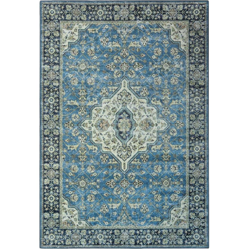 imageSuperior Damask Medallion Indoor Washable Rug Cotton Backing Carpet for Dining Table Mud Room Easy Care NonSlip Rug for Entry Kitchen Low Pile Area Rug Jay Collection 4 x 6 BlueBlue