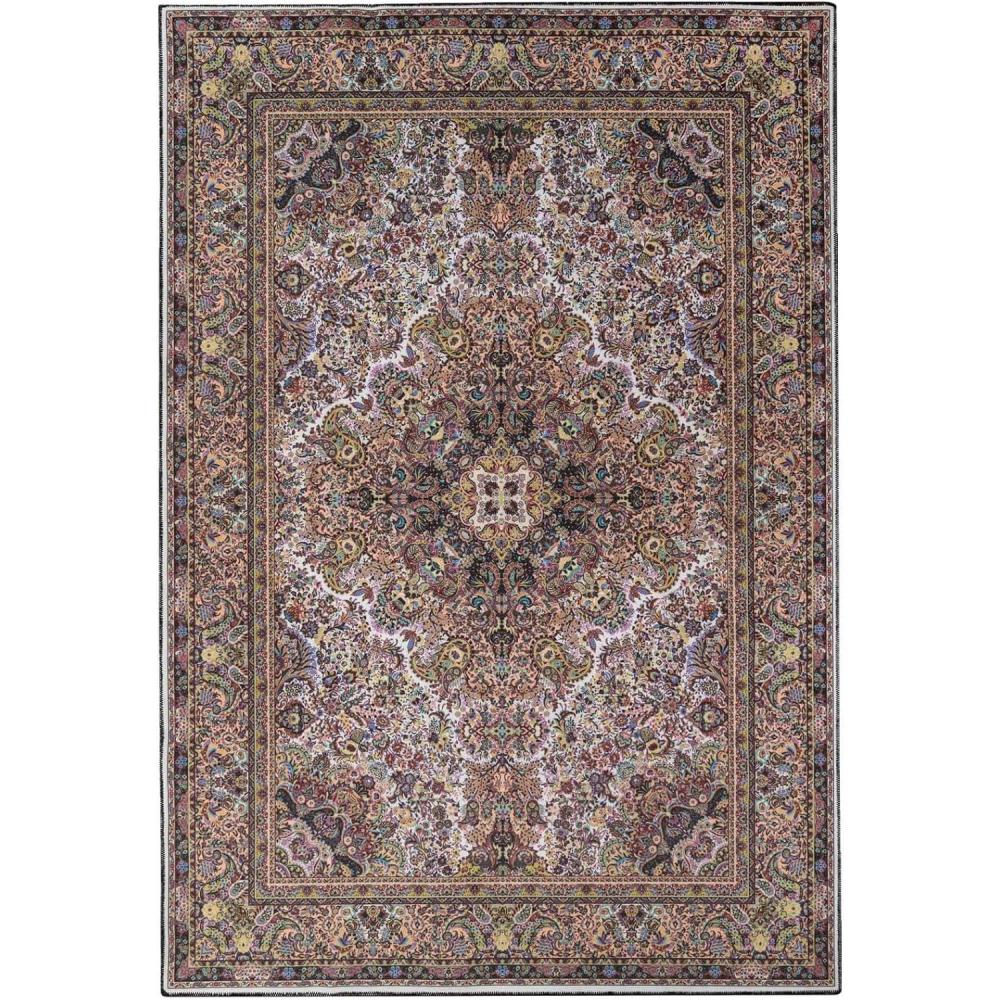imageSuperior Damask Medallion Indoor Washable Rug Cotton Backing Carpet for Dining Table Mud Room Easy Care NonSlip Rug for Entry Kitchen Low Pile Area Rug Jay Collection 4 x 6 BlueFlmg  Ivory