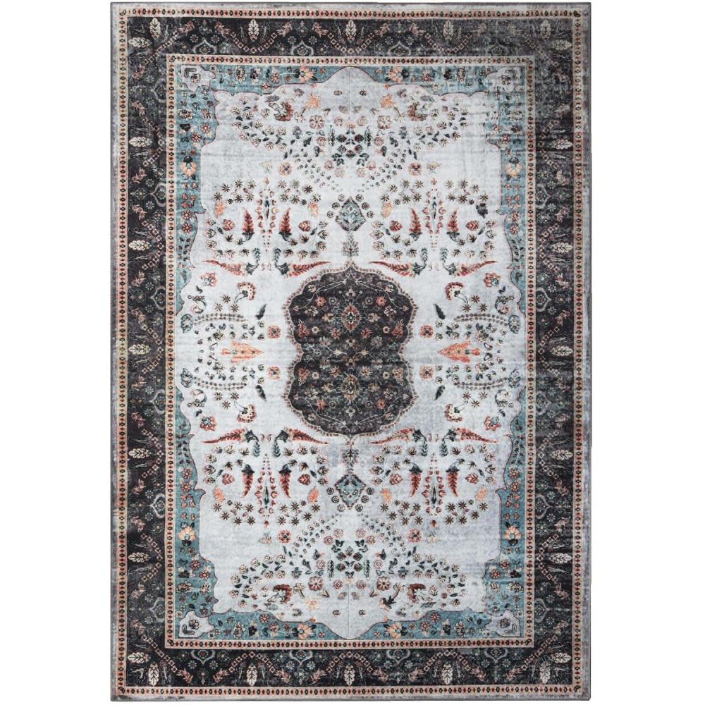 imageSuperior Damask Medallion Indoor Washable Rug Cotton Backing Carpet for Dining Table Mud Room Easy Care NonSlip Rug for Entry Kitchen Low Pile Area Rug Jay Collection 4 x 6 BlueSprw  Ivory