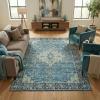 Superior Damask Medallion Indoor Washable Rug, Cotton Backing, Carpet for Dining Table Mud Room, Easy Care, Non-Slip Rug for Entry, Kitchen, Low Pile Area Rug, Jay Collection, 4′ x 6′, Blue(Blue)