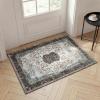 Superior Damask Medallion Indoor Washable Rug, Cotton Backing, Carpet for Dining Table Mud Room, Easy Care, Non-Slip Rug for Entry, Kitchen, Low Pile Area Rug, Jay Collection, 4′ x 6′, Blue(Sprw – Ivory)
