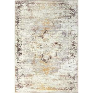Superior Damask Medallion Indoor Washable Rug, Cotton Backing, Carpet for Dining Table Mud Room, Easy Care, Non-Slip Rug for Entry, Kitchen, Low Pile Area Rug, Jay Collection, 4′ x 6′, Blue(Dove – Ivory)