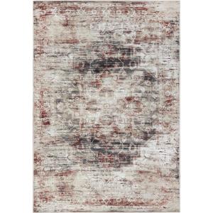 Superior Damask Medallion Indoor Washable Rug, Cotton Backing, Carpet for Dining Table Mud Room, Easy Care, Non-Slip Rug for Entry, Kitchen, Low Pile Area Rug, Jay Collection, 4′ x 6′, Blue(Canary – Ivory)