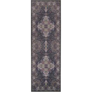 Superior Damask Medallion Indoor Washable Rug, Cotton Backing, Carpet for Dining Table Mud Room, Easy Care, Non-Slip Rug for Entry, Kitchen, Low Pile Area Rug, Jay Collection, 4′ x 6′, Blue(Black)