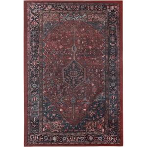 Superior Damask Medallion Indoor Washable Rug, Cotton Backing, Carpet for Dining Table Mud Room, Easy Care, Non-Slip Rug for Entry, Kitchen, Low Pile Area Rug, Jay Collection, 4′ x 6′, Blue(Red)